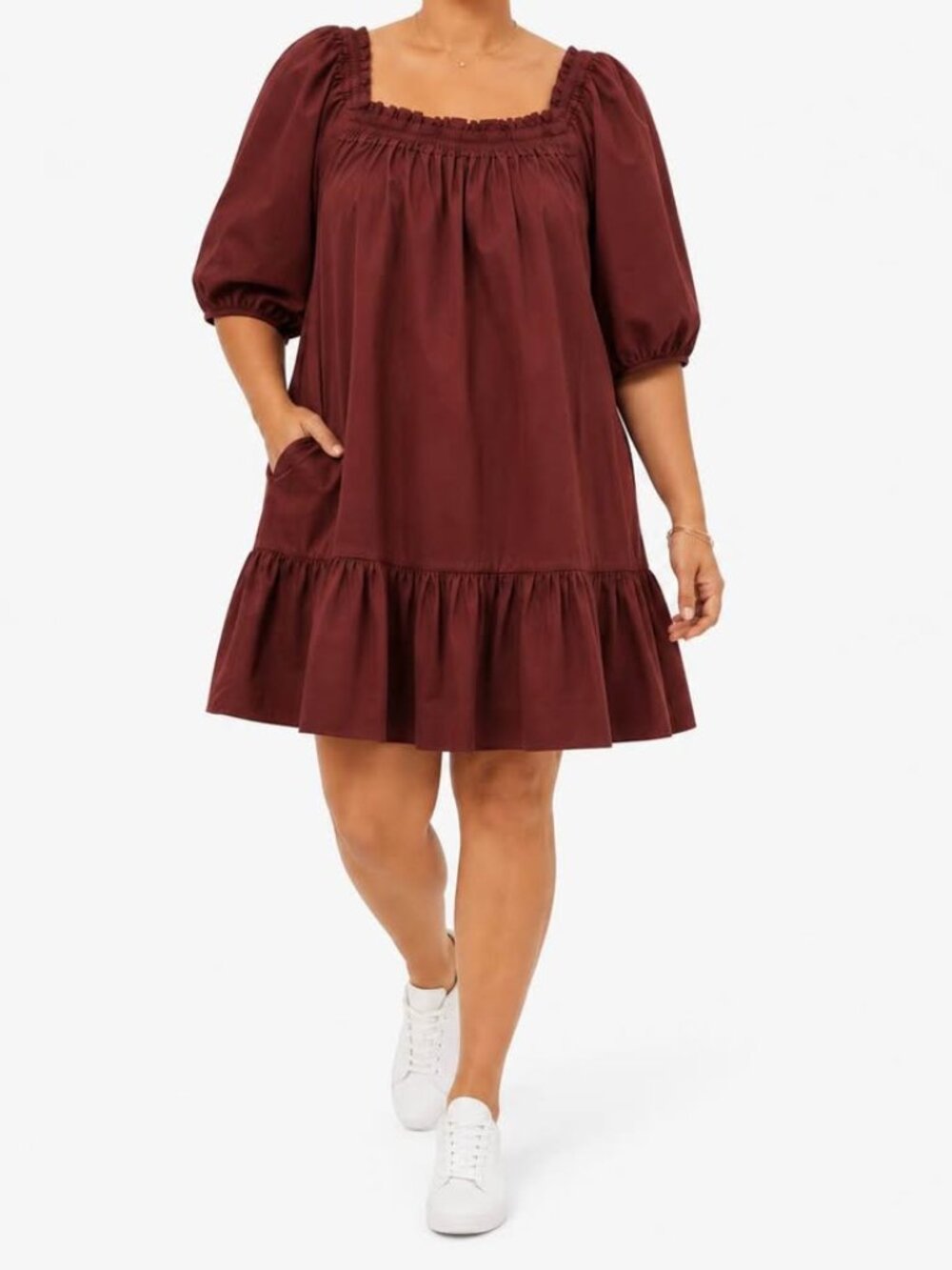 Madewell Square Neck Puff Sleeve Dark Merlot Transitional Chic Dress [size XL]